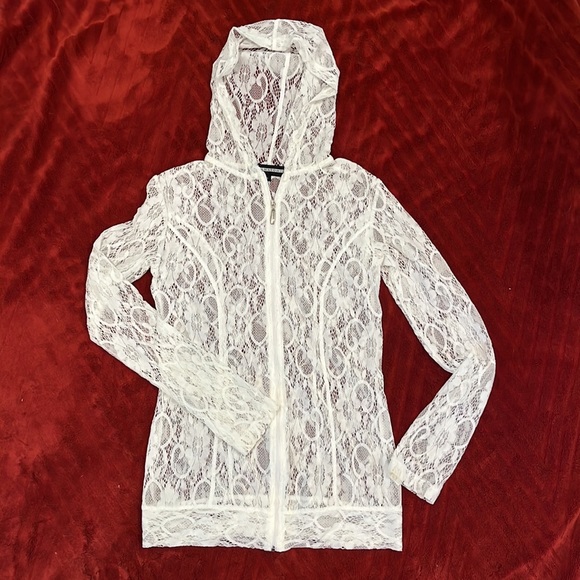 Anatomie | Tops | Anatomie White Bette Lace Zip Up Hoodie